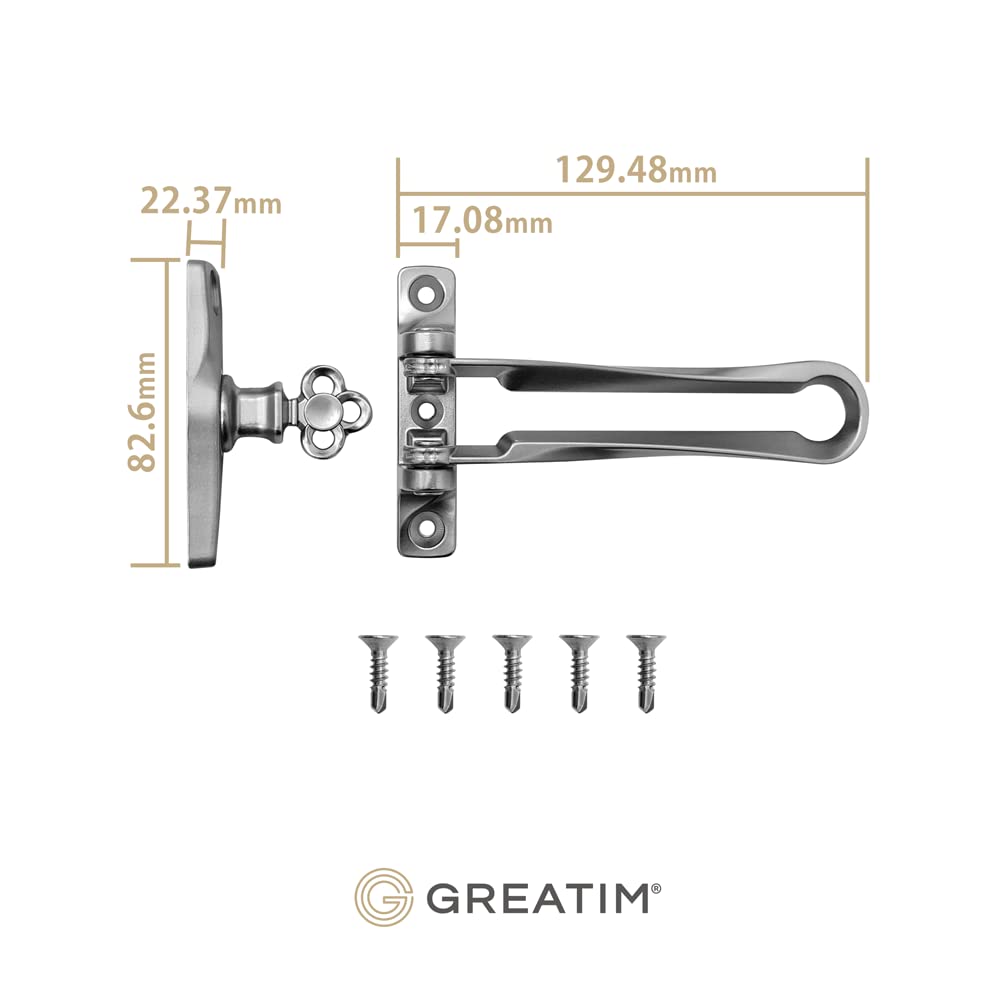 Greatim GT-SD101-SV Outswing Door Lock – Secondary Security Bar With Ventilation Mode (Zinc Alloy, Silver)