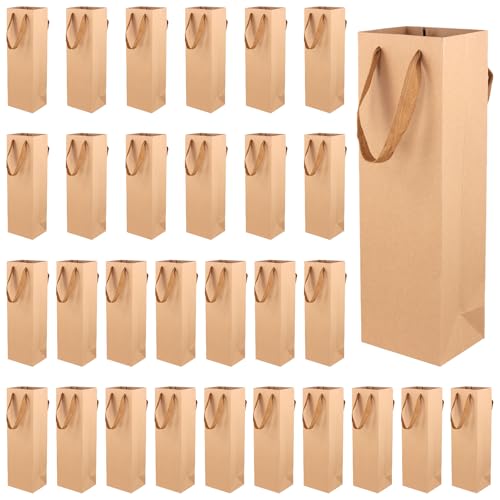 Sac en papier kraft marron avec poignées 35x11x9 cm pour bouteille et cadeau