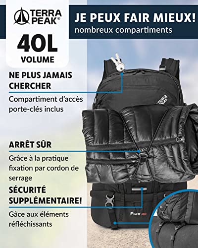 Terra Peak® Sac à dos de randonnée 40L (FLEX 40) grand noir pour femme et homme - Sac a dos de trekking, chasse et voyage (respirant, imperméable) - Sac alpinisme, escalade et de jour (ergonomique) – vue 3
