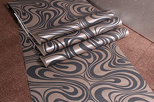 MEAIHOME Modern Abstract 3D Curve Non-Woven Flocking Striped for Wallpaper Roll 0.7m(2.29' W) x 8.4m(27.56' L)=5.88㎡(63.11 sq.ft) (Black&Brown) - Image 4