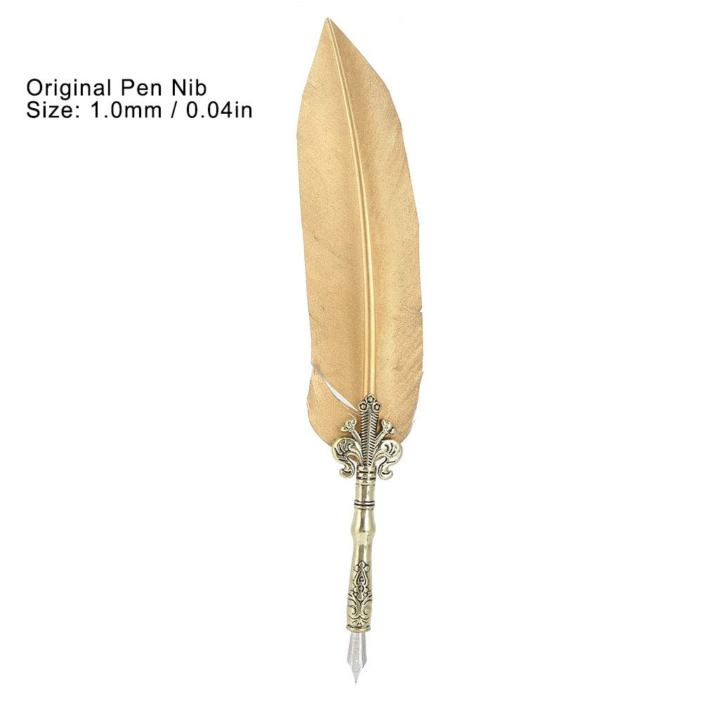 Stift-Set, elegantes Schreibgerät im Vintage-Stil mit 5 austauschbaren Spitzen für Kalligraphie, Zeichnen, Schreiben von Buchstaben, Gold, Silber, Nylon, Metall, 1,0 mm, 464 g, (Cut gold)