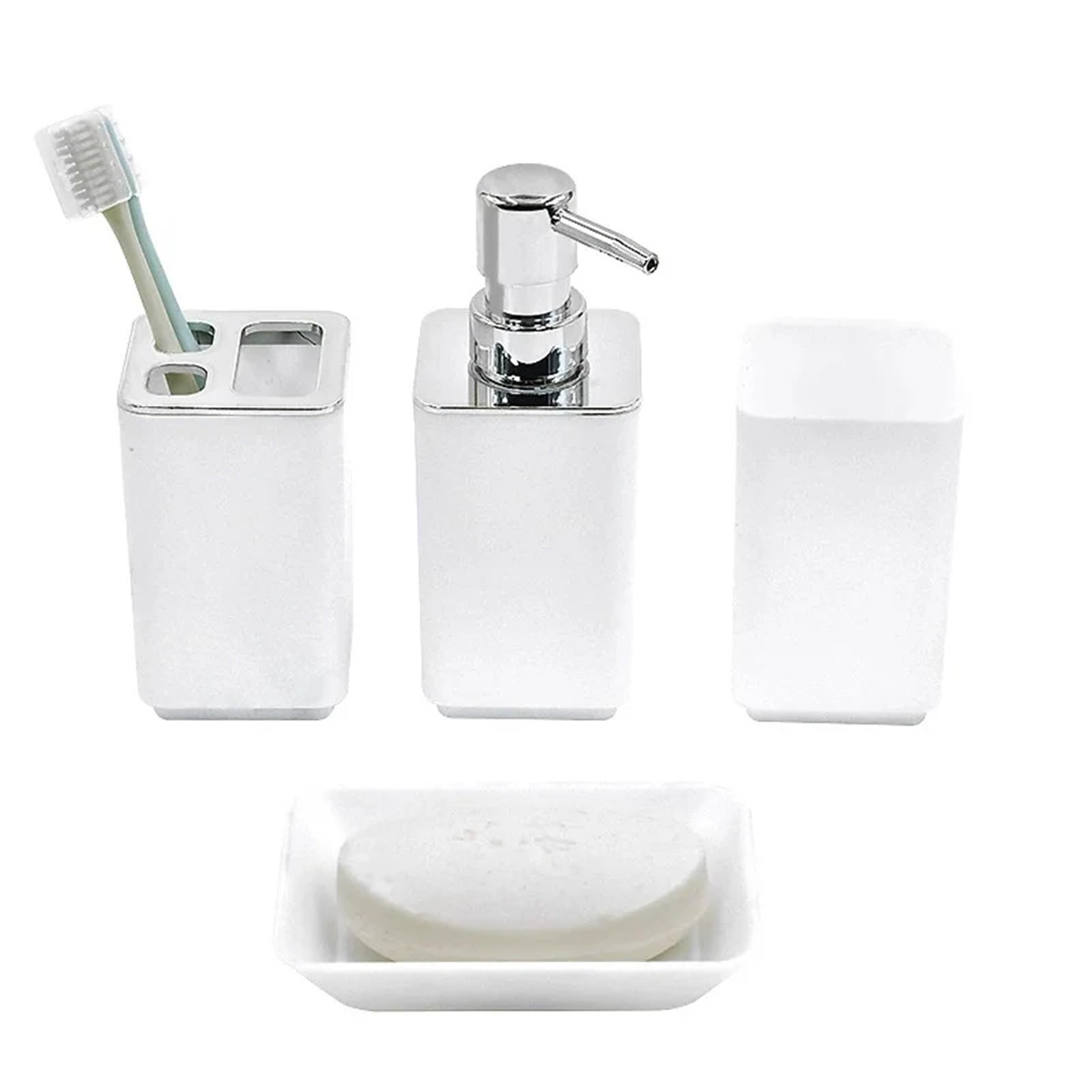 Bathroom Set 1Set Soap Dispenser Box Toilet Brush Lotion Bottle Trash Can Bathroom Storage Set Toothbrush Cup Holder(Color4)