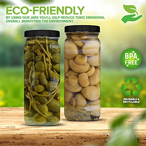 Stock Your Home 16 Oz Glass Jars With Plastic Caps (12 Pack) - Reusable Food Grade Glass Bottles - Dishwasher Safe - Leak-Proof Lids - Travel Bottle For Smoothies & Juicing, Shakes, Milk, Honey #TOP6