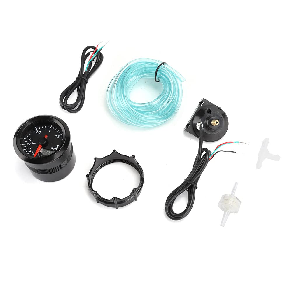 Qiilu 2-in-Turbo-Ladedruckanzeige-Kit 2 Bar DC12V Buntes Display Auto-Turbo-Druckladeanzeige-Messgerät-Set Universal-Auto-modifizierte Teile