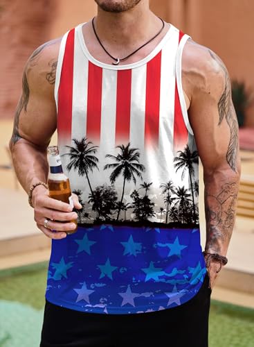 Image of VOGSTART Mens Hawaiian Beach Tank Tops Summer Vacation Muscle Top Graphic Sleeveless Shirts (S-3XL)