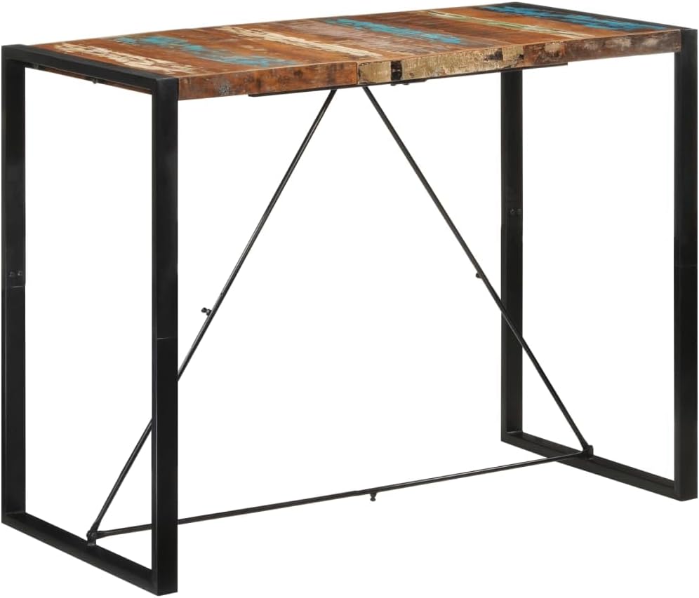 Industrial Bar Table with Reclaimed Wood and Iron Frame 55.1x27.6x43.3 Inches, Handmade Rustic Dining Table for Kitchen Living Room Indoor Outdoor Use, Sturdy Farmhouse