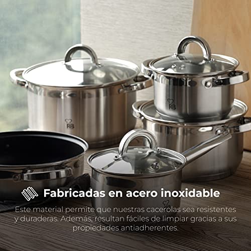 RENBERG-Alexander-Bateria-de-Cocina-de-7-Piezas-Cazo-de-16-cm-y-Cazuelas-con-Tapa-de-Cristal-de-18-20-y-24-cm-de-Diametro-Acero-Inoxidable-Menaje-de-Cocina-Para-Todo-Tipo-de-Cocinas