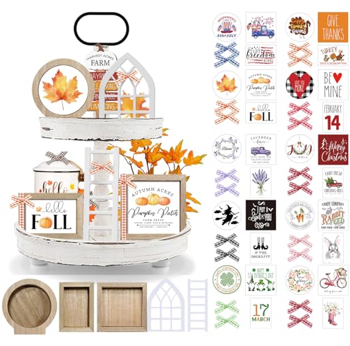 CRCZK 10 Themes Interchangeable Seasonal Decor Set - Farmhouse Fall Tiered Tray Decorations, Perfect for Holiday Decor, Lavender Decor Fall Decorations for Home