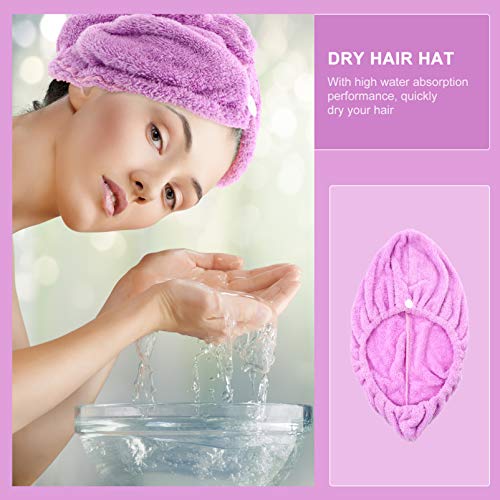 Lurrose Toalha de Cabelo de Lã Coral Envolve Com Botão para Mulheres Cabeça de Turbante de Secagem R