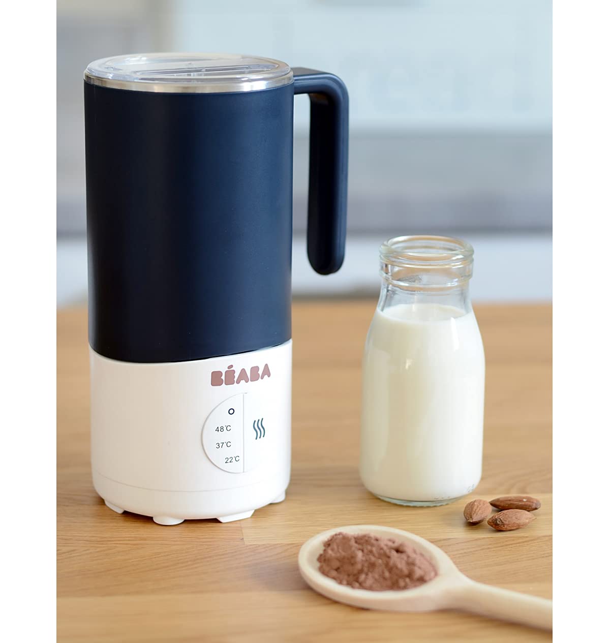 BÉABA Milk Prep, Preparador de biberones y bebidas lácteas, Calienta rápido, Leche en polvo, leche materna, leche en brick, chocolate caliente, Para bebés y niños, Azul oscuro