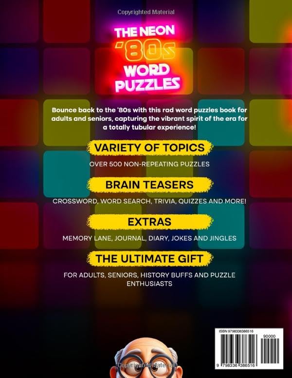 The Neon ‘80s Word Puzzles: Challenge Your Mind with Themed Crosswords, Word Searches, Quizzes and Trivia. Ideal gift for Adults and Seniors in Large Print (Nostalgic Decades)