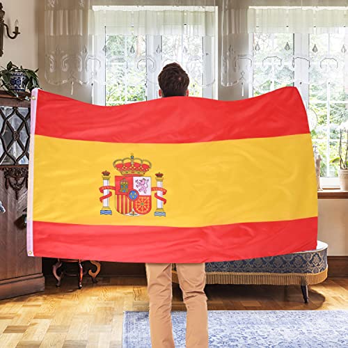 Image of AhfuLife 2 Pcs Spain Flag Spanish Flag 3x5 Ft, Large Spain National Flags - Double Side with Brass Eyelets for Spanish Party Decorations, Bar Garden Street Decoration Indoor Outdoor