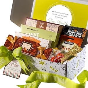 Broadway Basketeers Happy Birthday Gift Box – Gourmet Delight – Curated Snack Box – Sweet and Savory Treats for Parties – Birthday Presents for Women, Men, Mom, Dad, Her, Him