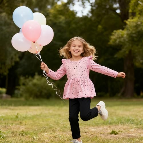 Image of Toddler Girl Clothes Ruffle Long Sleeve Heart Print Tops and Pants 2PC Little Girl Winter Outfits Size (4-7T)