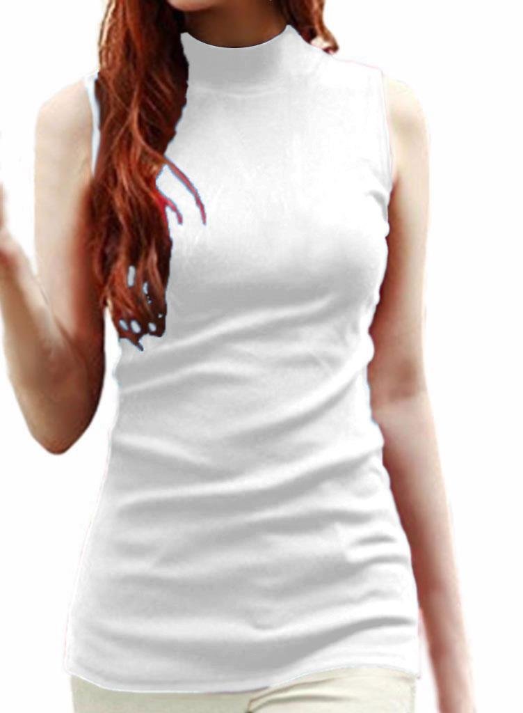 LIREROJEWomens Solid Plain Mock Turtle Neck Tank Top