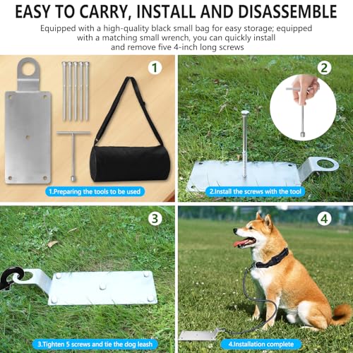 2-in-1-Multifunktions Hundepflock, rostfreier robuster stabiler Hundeanker aus Edelstahl für Auto Wohnwagen Wohnmobil, robuster Bodenhalter zum Anbinden von Hunden für Garten, Strand, Camping (Silber)