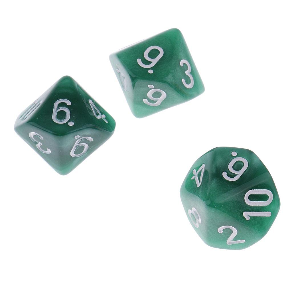 ATORSE® 10 Pieces Plastic 10-Sided Dice D10 for Party Bar Game Accessory Green-image-1