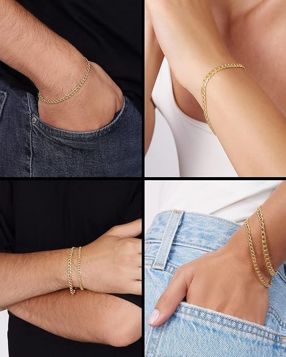 Jewelry Atelier Gold Filled Chain Bracelet Collection - 14K Solid Yellow Gold Filled Miami Cuban Curb Link Chain Bracelets for Women and Men with Different Sizes (4.5mm, 5.5mm) - Image 2