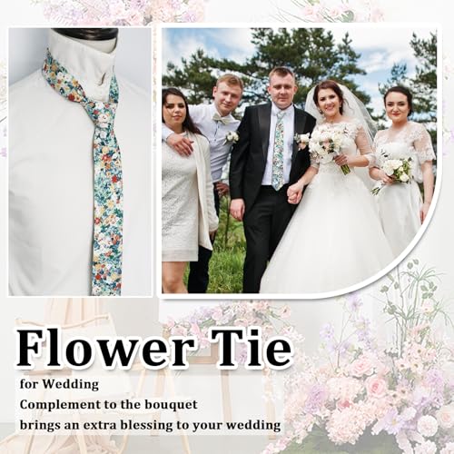 Image of Luckyvestir Ties for Men, Sage Green Cotton Floral Tie 2.76 inch Flower Printed Men's Neckties for Wedding /Groomsmen /Suit /Party