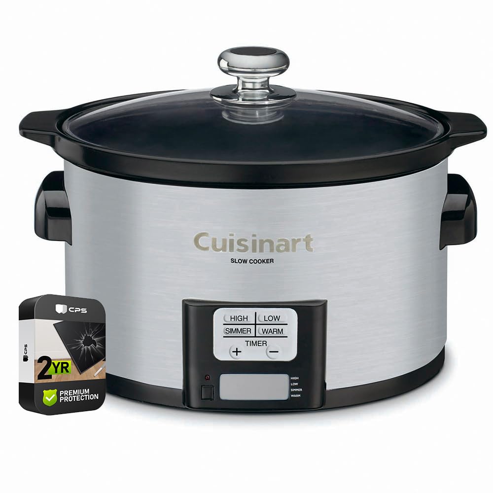 Cuisinart PSC-350 3 5 Quart Programmable Slow Cooker Brushed Stainless Steel Bundle with 2 YR CPS Enhanced Protection