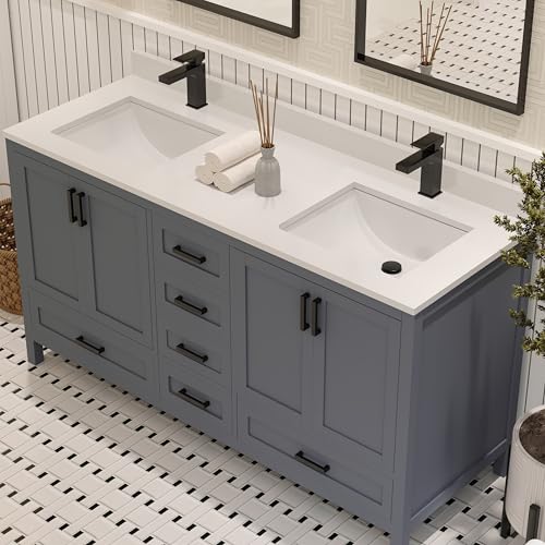 Rooh60incharcoalgreydoublesinkbathroomvanitysetwithwhitequartzcountertop4softclosingdoors5fullextentionsoftclosedrawersblackhardware Urban Country Home Decor Rooh 60 in charcoal grey double sink bathroom vanity set with white quartz countertop 4 soft closing doors 5 full extention soft close drawers black hardware urban country home decor