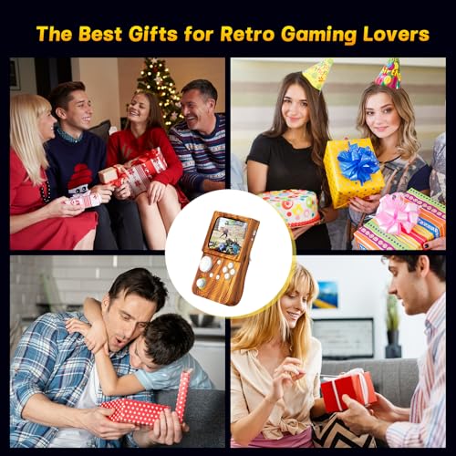 Image of R36T Retro Handheld Game Console, 3.5 Inch Video Game Console with 3500mAh Battery, Retro Gaming Console Supports WiFi Download and Network Battling (Wood Grain Brown)