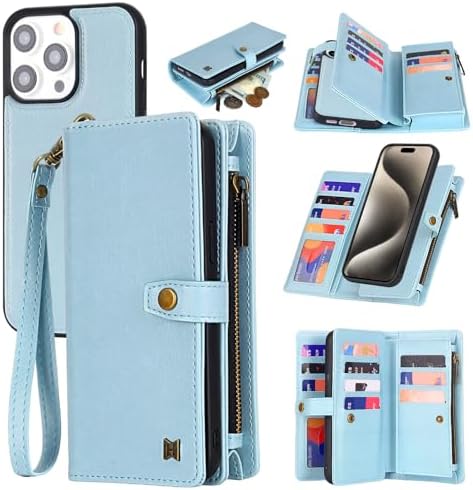 For IPhone 12 Pro Max Wallet Case With Card Holder,Women Men RFID Blocking PU Leather Flip Cover Wrist Strap Magnetic Closure Credit Card Slots Marble