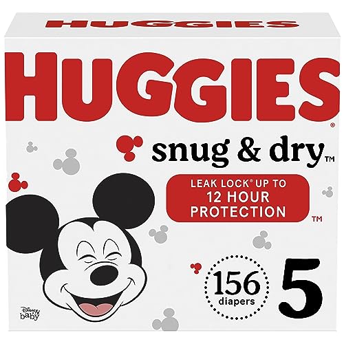 Huggies Size 5 Diapers, Snug & Dry Baby Diapers, Size 5 (27+ lbs), 156 Count (2 Packs of 78), Packaging May Vary
