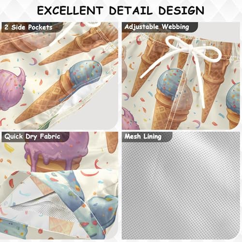 Ice Cream Funny Pattern Boys Swimsuit Quick Dry Boys Joggin Shorts Kids Swimwears Son's Presents 2T3