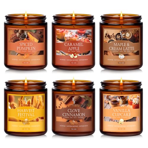 Fall Candles Set, 6 Pack Candles for Home Scented Natural Soy Wax, Autumn Gifts Set for Women Men...
