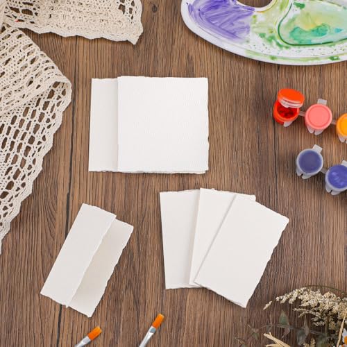 Image of 25 Sheets Watercolor Paper 3.5 x 2, 300 GSM Deckled Edge Paper Rough /Textured Handmade Paper for Watercolors, Wedding Invitations, Cards, Crafts