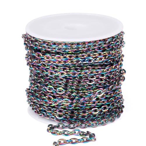 33FT 3mm Colorful Stainless Steel Cable Chains Bulk for Jewelry Making