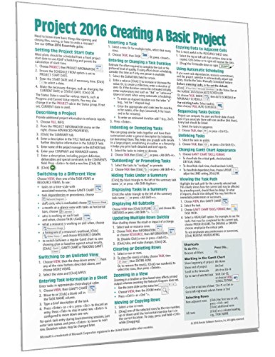 Microsoft Project 2016 Quick Reference Guide Creating A Basic Project - Windows Version (Cheat Sheet Of Instructions, Tips & Shortcuts - Laminated Card) #TOP2