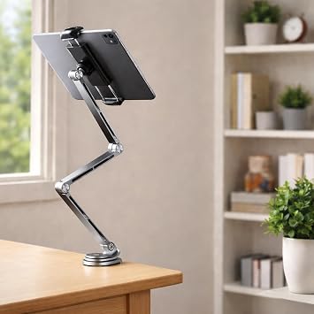 Coverzone Profesyonel Ayarlanabilir Tablet & Telefon Standı, 360° Döner Kantilever Braket, Premium Alüminyum, 4.7-12.9 Cihazlar İçin - Telefon ve Tabletler İçin Masa Montaj Kelepçesi | T01 Flat