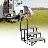 VEVOR RV Treppe mit Handlauf, 3-stufige Tragbare Standtreppe mit 299,38 kg Tragkraft rutschfeste Trittstufe für Camper Mobilheime Pool und Spa Robuste Außentreppe Ideal für Senioren und Haustiere