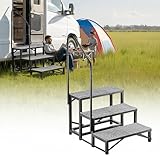 VEVOR Scala Mobile a 3 Gradini per Camper, Gradini 3 Ripiani con Corrimano per Roulotte Ca...