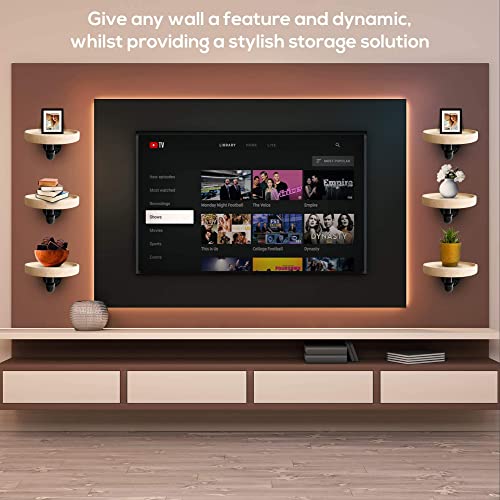 Round Oak Solid Wood Rustic Floating Shelves, Deep Wall Hanging Shelf With Metal Industrial Pipe Brackets, 7.1 Inches Diameter. Room Home Décor, Kitchen, Bedroom, Bathroom Storage (2 Pack) #TOP3