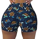 Pevtufa Sea Turtles Schwimmshorts für Damen, nahtlos, weich, glatt, Fitnessstudio, Yoga, Scrunch...