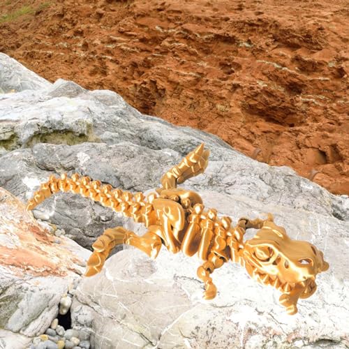 FunisFun 3D Printed Dragon with Articulated Bones for Adult, 3D Printed Dinosaur Fidget Toys Decor for Stress Relief (Gold, 1P) by FunisFun - Image 4
