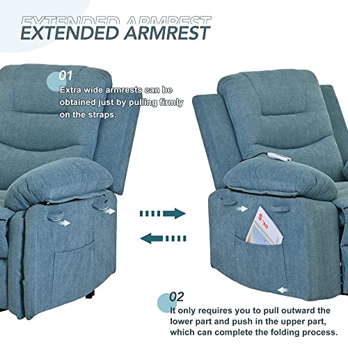 Carbro Large Power Lift Recliner Chair With Adjustable Massage And Heat For Elderly, Overstuffed Wide Oversized Electric Recliner Chair With Infinite Position And Side Pocket For Living Room, Blue #TOP5