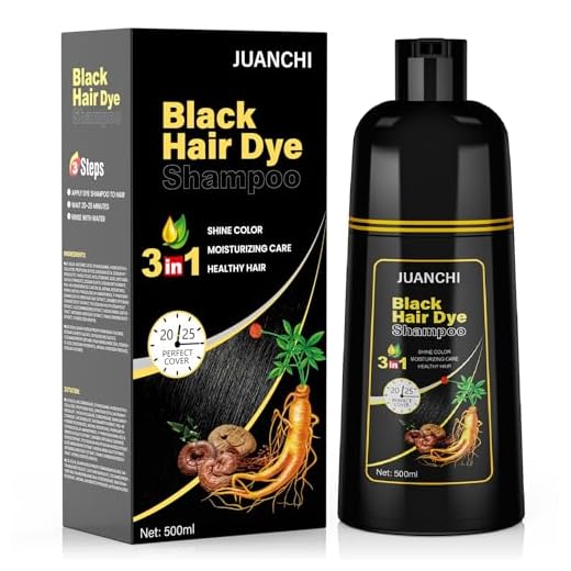 JUANCHI Schwarzes Haarfärbeshampoo für Graues Haar, Haarfärbeshampoo Schwarz 3 in 1, 500ml Natürliche Schwarze Haarfarbe für Frauen Männer (16.9oz)