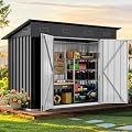 GOOBED 9x4FT Garden Storage Shed with Lockable Door and Vents, Metal Outdoor Tool Shed for Patio Lawn, and Backyard, Ideal for Storing Bikes, Trash Bins, Tools and Equipment, Dark Gray