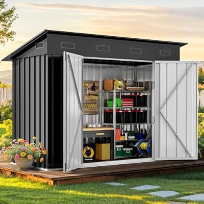 GOOBED 9x4FT Garden Storage Shed with Lockable Door and Vents, Metal Outdoor Tool Shed for Patio Lawn, and Backyard, Ideal for Storing Bikes, Trash Bins, Tools and Equipment, Dark Gray