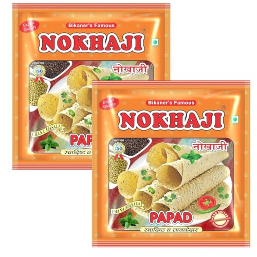 Nokhaji Handmade Chana Masala Big Size Papad 400g (pack of 2) | Crispy & Spicy Traditional Rajasthani Style Bikaneri Indian Taste | Size: 9-10 Inches | Perfect Appalam Pappadum Snack or Meal Side