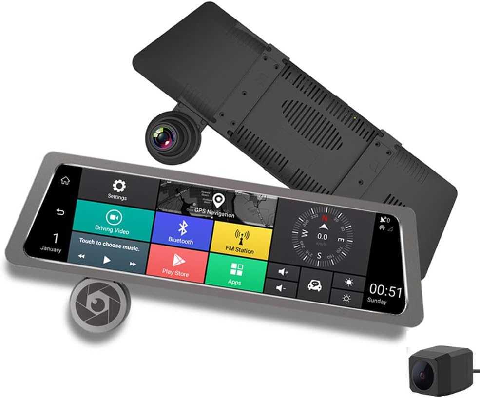 SZKJ 4G Touch IPS Car Dash Cam Rear View Reversing Mirror with ADAS Remote GPS Navi Bluetooth WIFI Android 5.1 Dual Lens FHD 1080P video recorder