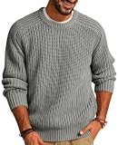 PJ PAUL JONES Men Crew Neck Textured Fisherman Sweater Grey L