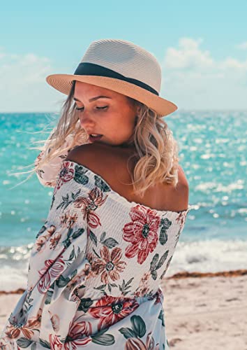 Comhats Upf 50+ Unisex Sun Straw Fedora Hat For Women Men,Packable Beach Hat Wide Brim Panama Hat Uv Summer Hat Khaki M #TOP6