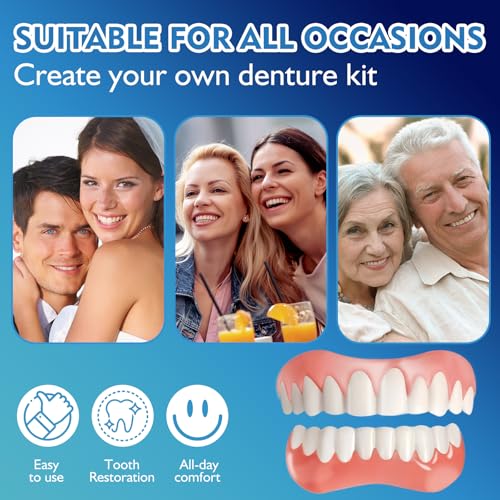 Moldable False Teeth - Veneers Teeth for Women & Men, Silicone Dentures Set for Both Upper and Lower, Temporary Dentures DIY at Home Within Minutes Fix Your Smile 1PCS