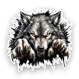 Peeking Wild Wolf with Paws Decals 5 Inch, Wolf Car Decal, Decals for Men Boys, Wolf...