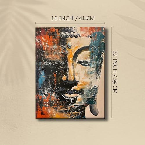 Image of PAINTINGMANTRA Abstract Buddha Painting for Living Room, Buddha wall Art Painting for living room, Bedroom, office and Meditation Room, Stretched Canvas, 16x22 Inch